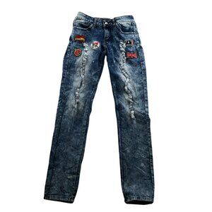 Rebel Love Womens Jeans Size 7/8 Skinny Distressed Blue Denim Applique Y2K Casua